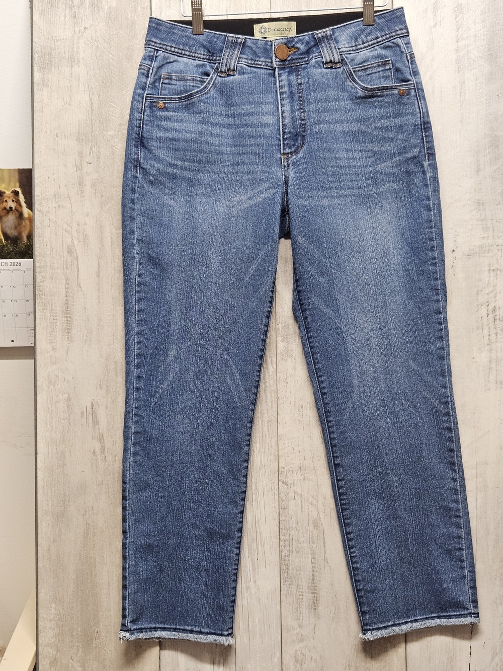 Democracy AB Technology High Rise Jeans Raw Hem Cropped Size 8 Light Wash